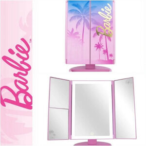 NIB Impressions X Barbie Tri-Fold LED Tri-Tone Makeup Mirror w/Magnification